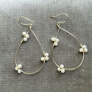 Custom made gold and pearl teardrop earrings